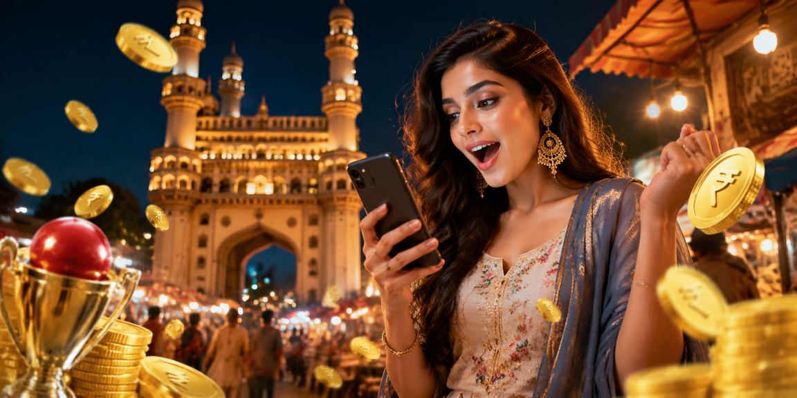 Hyderabad Charminar with cricket betting theme at night