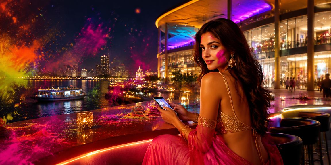 Holi festival themed lottery event with colorful tickets and festive atmosphere
